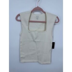 NWT French Laundry Seamless Twin Rib Square Neck Tank Top Women XL ivory Stretch